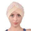 mode femmes à volants dentelle turban casquette élastique islamique femme couleur unie bandeau musulman foulard dame beanie casquettes