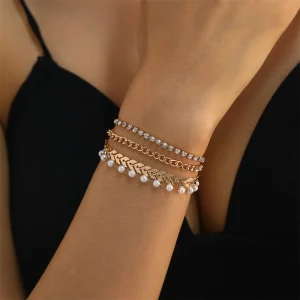 Ensemble de bracelets pour femmes, Simple et polyvalent pour les déplacements, chaîne en métal, Zircon, ensemble multi-pièces, combinaison