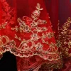 robe de mariée rouge classique, voile simple en dentelle, couvre chef pour mariée, une couche, pour femmes et filles, broderie florale