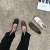 chaussures simples plissées pour femmes, bout carré, ballerines en cuir souple, couleur unie, chaussures de danse élégantes, mocassins à ceinture croisée pour dames