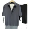 chemise d'été à manches courtes pour hommes, couleur unie, légère, mature, vent et soie glacée, drapée, fine, décontractée, version coréenne