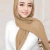 foulard hijab musulman en mousseline de soie pour femme, long, solide, document, tête ronde, voile, jersey