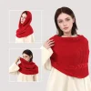 Écharpe tricotée à capuche polyvalente, casquette d'hiver, chauffe cou, col circulaire, couleur unie, châle à double usage, vêtements d'extérieur, décor