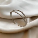 Bracelets d&rsquo;ouverture de perles à la mode, anneau à main Double couche, strass, bijoux de mariée, ornement de poignet, bal de mariage