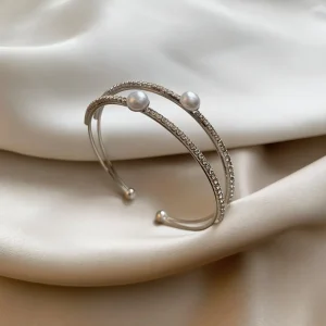 Bracelets d&rsquo;ouverture de perles à la mode, anneau à main Double couche, strass, bijoux de mariée, ornement de poignet, bal de mariage