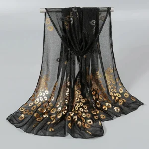 Écharpe bronzante paon 170cm x 60cm, châle élégant et fin et respirant pour femmes, protection solaire coupe-vent, serviette de plage de voyage