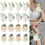 Décoration florale de poignet de mariage, Bracelet en perles de Rose en soie, fleurs à main, costume de marié, Corsage, broche de fleur, cadeau de demoiselle d&rsquo;honneur