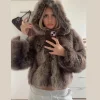 manteau de fourrure à capuche pour femme bouton caché à manches longues manteau de fourrure moelleux femme hiver ample rue décontracté fausse fourrure manteaux dames