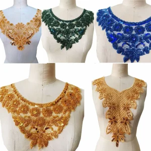 Décoration de vêtements appliquée à col rond, tissu pour robe musulmane arabe, paillettes faites à la main, cristal, diamant chaud, accessoires matériels