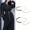 Ceinture fine en cuir PU pour femme, métal noir, épissage, décoration de chemise de cheminée trempée, assortie à tout