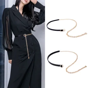 Ceinture fine en cuir PU pour femme, métal noir, épissage, décoration de chemise de cheminée trempée, assortie à tout