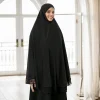 abayas musulmanes couverture complète bord en dentelle femmes noir vêtements couleur unie hijab instantané doux premuim coton chanvre ramadan robe de prière