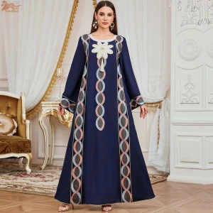 Uni Ramadan élégant perles Abaya dubaï broderie caftan Marocain col rond musulman élégant femmes robe de soirée Uni Ramadan élégant perles Abaya dubaï broderie caftan Marocain col rond musulman élégant femmes robe de soirée