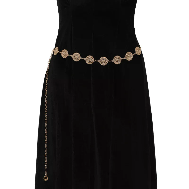 Ceinture longue à boucle réglable en or pour femmes, chaîne de corps, mode pour femmes, Vintage, métal ajouré
