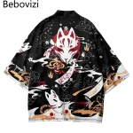 Bebovizi Style japonais chat samouraï Kimono Streetwear hommes femmes Cardigan japon Harajuku Anime Robe Anime vêtements 2023 été