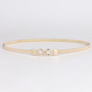 Ceintures élastiques en métal doré à huit caractères pour filles et dames, étroites et élégantes, décoration de taille pour robe