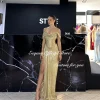 robe de soirée de forme sirène, tenue de soirée dorée scintillante, sans bretelles, fente latérale, élégante, pour occasions formelles, gala, personnalisée, 2025