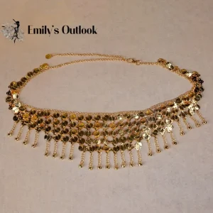 Ceinture à pièces de monnaie avec cloche, danse du ventre, écharpe de hanche, costume d&rsquo;Halloween, taille en métal, accessoire réglable, ton or, hélicoptère pour adultes, bohème