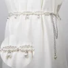 Ceinture multicouche en perles pour robe, jupe, ceinture élastique, chaînes de taille en perles de 100cm, sangle réglable en Imitation de perles