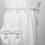 Ceinture multicouche en perles pour robe, jupe, ceinture élastique, chaînes de taille en perles de 100cm, sangle réglable en Imitation de perles