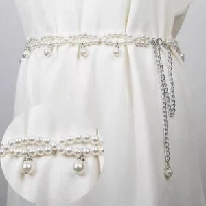Ceinture multicouche en perles pour robe, jupe, ceinture élastique, chaînes de taille en perles de 100cm, sangle réglable en Imitation de perles
