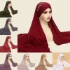 Hijabs instantanés écharpe Hijab avec diamants Jersey casquettes Bonnet marque Design écharpe musulmane plaine tirer sur prêt à porter tête enveloppante Hijabs instantanés écharpe Hijab avec diamants Jersey casquettes Bonnet marque Design écharpe musulmane plaine tirer sur prêt à porter tête enveloppante