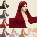 Hijabs instantanés écharpe Hijab avec diamants Jersey casquettes Bonnet marque Design écharpe musulmane plaine tirer sur prêt à porter tête enveloppante