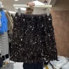 demi jupe à paillettes pour femmes, ligne a, courte, perles scintillantes, jupes portefeuilles aux hanches, 2025