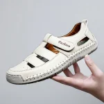 Femmes sandales chaussures d&rsquo;été à la main mode couture en cuir véritable bout couvert doux décontracté marche Zapatos Mujer Plataforma