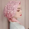 personnalité ethnique broderie perle femmes turban casquette prêt à porter foulard enveloppement musulman hijab cheveux couverture casquette foulard chapeau