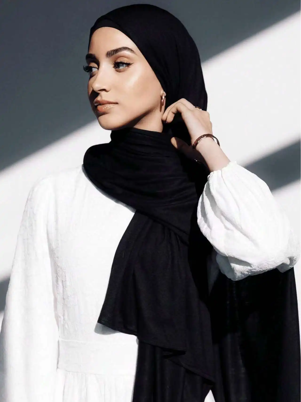 ensemble hijab et écharpe modale assortis pour femmes musulmanes, hijab en jersey avec bonnet intérieur, turban islamique, haute qualité
