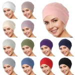 Hijab Musulman Multicolore à Tête Ronde pour Femme, Turban Doux et artificiel astique pour Ramadan, Bonnet à la Mode