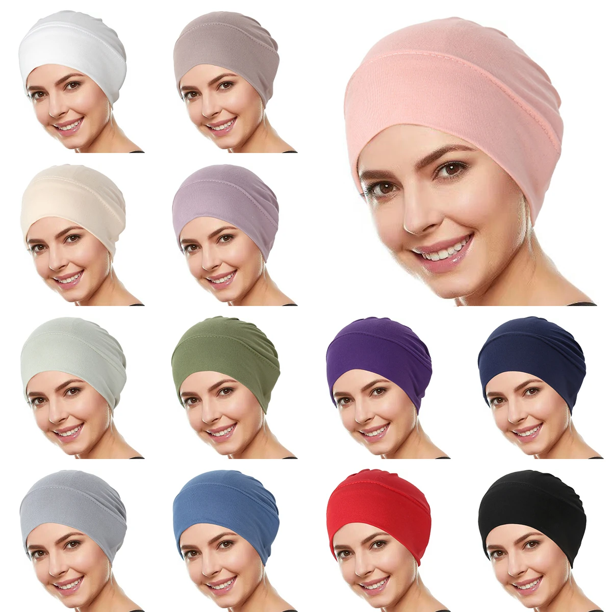 Hijab Musulman Multicolore à Tête Ronde pour Femme, Turban Doux et artificiel astique pour Ramadan, Bonnet à la Mode Hijab Musulman Multicolore à Tête Ronde pour Femme, Turban Doux et artificiel astique pour Ramadan, Bonnet à la Mode