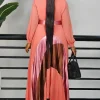 femmes élégantes à manches longues patchwork maxi robe plissée avec ceinture nœud manches bouffantes vêtements africains dubaï caftan abaya tenue de fête