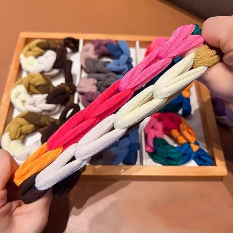 anneau de cheveux épais avec nœud tressé pour femmes, corde à cheveux contrastée à haute élasticité, accessoires pour cheveux simples