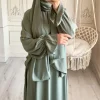 eid abaya avec écharpe hijab intégrée, fermeture éclair sur le devant, jilbab islamique, une pièce, robe pour femmes musulmanes, vêtements de prière, dubaï, ramadan
