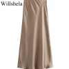 willshela 2024 jupe en satin noir femme taille haute jupes longues élégantes pour les femmes mode été jupe midi bureau jupes pour femmes