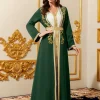 moyen orient élégant abaya marocain femmes brodé avec ceinture robe à manches longues deux pièces dubaï robe islamique