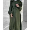 robe hijab musulmane eid satin abayas 3 pièces ensembles assortis femmes ouvert turquie robe arabe caftan kimono femme jalabiya robes robe