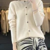 100% laine mérinos pull femmes col rond Cardigan Style basique boutonné tricots femme décontracté automne hiver doux hauts