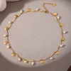 collier de perles d'eau douce naturelles pour femmes, pendentif de luxe en acier inoxydable plaqué or 18 carats, bijoux à breloques pour dames