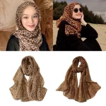 Foulard en mousseline de soie imprimé léopard, châle Hijab musulman léger, enveloppe de tête fine à la mode pour femmes, écharpe élégante à col carré