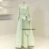 robes de soirée saoudiennes pour femmes, col haut, manches longues, robes de soirée formelles, ligne a, nœud en cristal, robe d'invitées de mariage