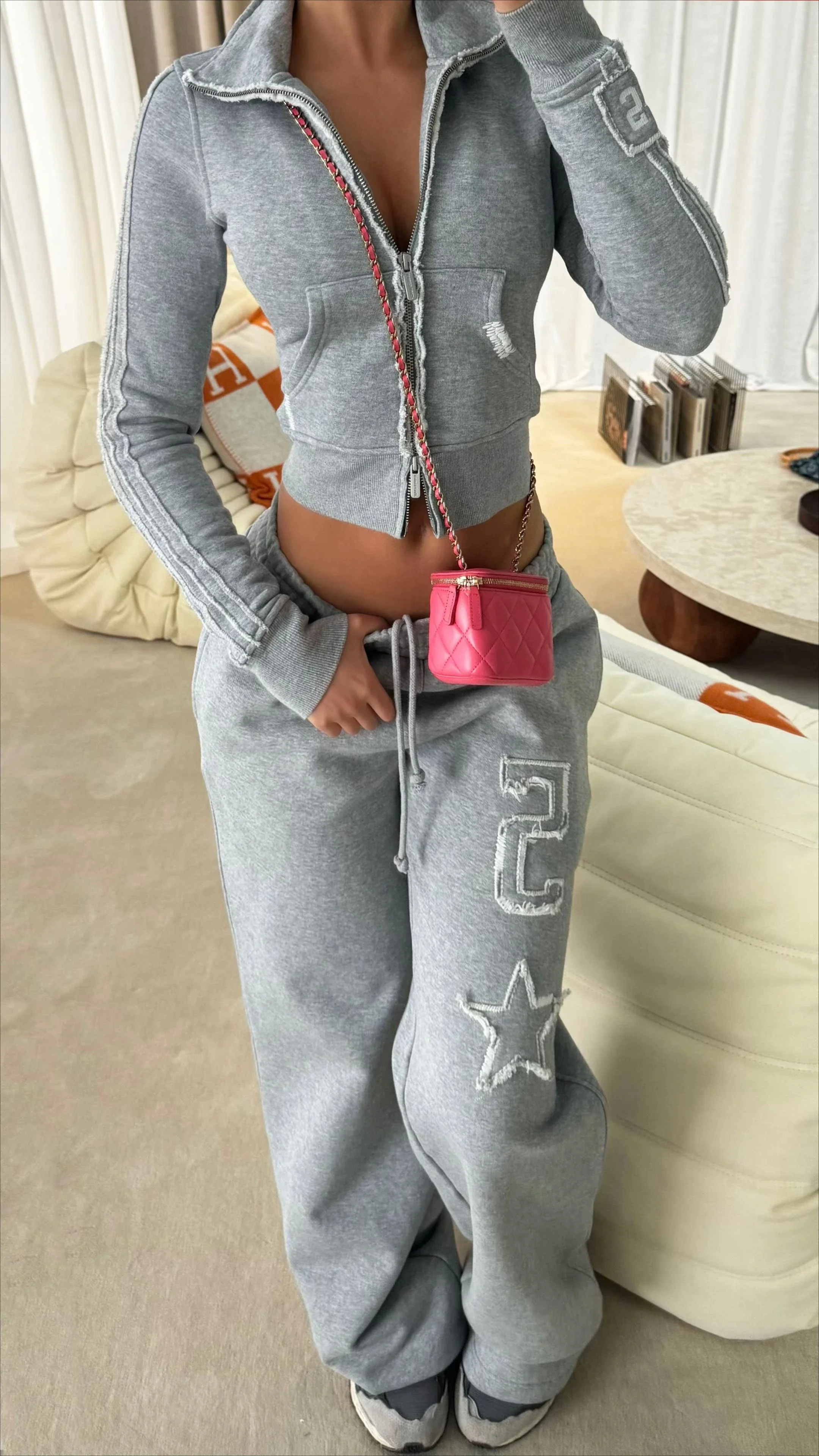 Y2k 2 pièces ensembles femmes tenues Harajuku lettre broderie sweat à capuche avec fermeture éclair pantalons de survêtement ample décontracté sport costume vêtements