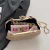 mini sac de soirée brillant avec chaîne en strass, pochette de luxe en métal à paillettes, pochette élégante pour robe de mariée, sac de banquet de fête