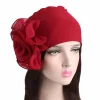 chapeau turban à grandes fleurs pour femmes, bonnet de tête de gril élastique, enveloppes de tête musulmanes, casquettes bandana pour dames, accessoires pour cheveux, document solide, mode