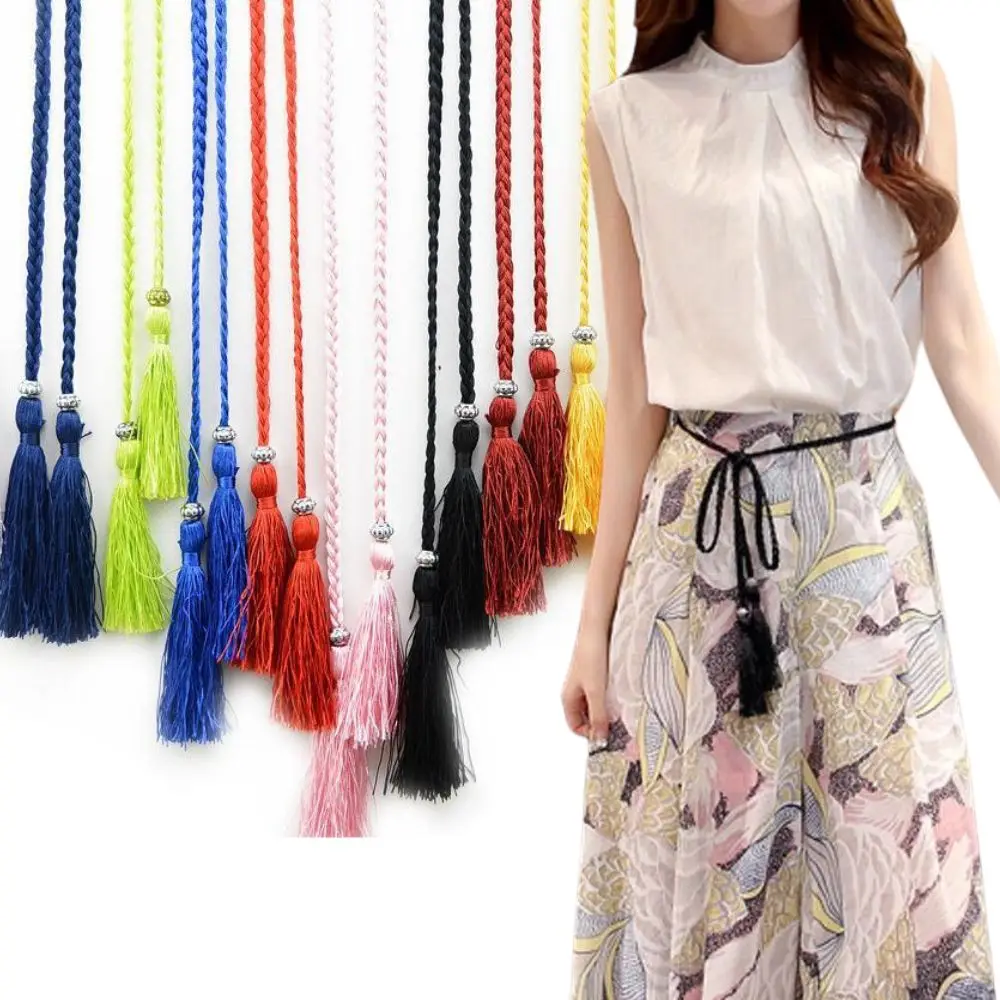 Ceinture tressée pour femme, gland de style chinois, ceinture fine, nœud féminin coloré, ceinture décorée, ULde taille, accessoires pour cheveux, chaud