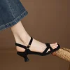 sandales ajustées conçues à bande étroite de couleur café de haute qualité, talons hauts à bout ouvert à la mode d'été de grande taille