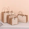 Sac fourre-tout en toile de jute avec bouton pour femme, sac à main cadeau de grande capacité, respectueux de l&rsquo;environnement, sac à provisions réutilisable, sac en chanvre