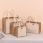 Sac fourre-tout en toile de jute avec bouton pour femme, sac à main cadeau de grande capacité, respectueux de l&rsquo;environnement, sac à provisions réutilisable, sac en chanvre